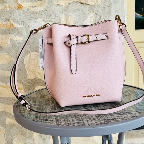 Michael Kors Emilia Small Drawstring Bucket Messenger Purse NWT Powder Blush - Picture 2 of 10
